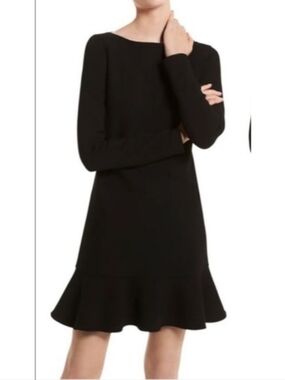 NWT Banana Republic Black Drop Waist Long Sleeve Flounced Hem Shift Dress